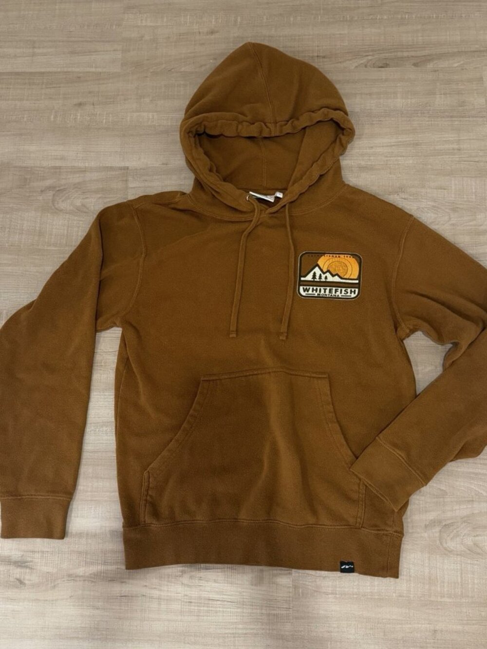 Techstyles Whitefish Montana Retro Mountain Graphic Brown Hoodie Sz Sm